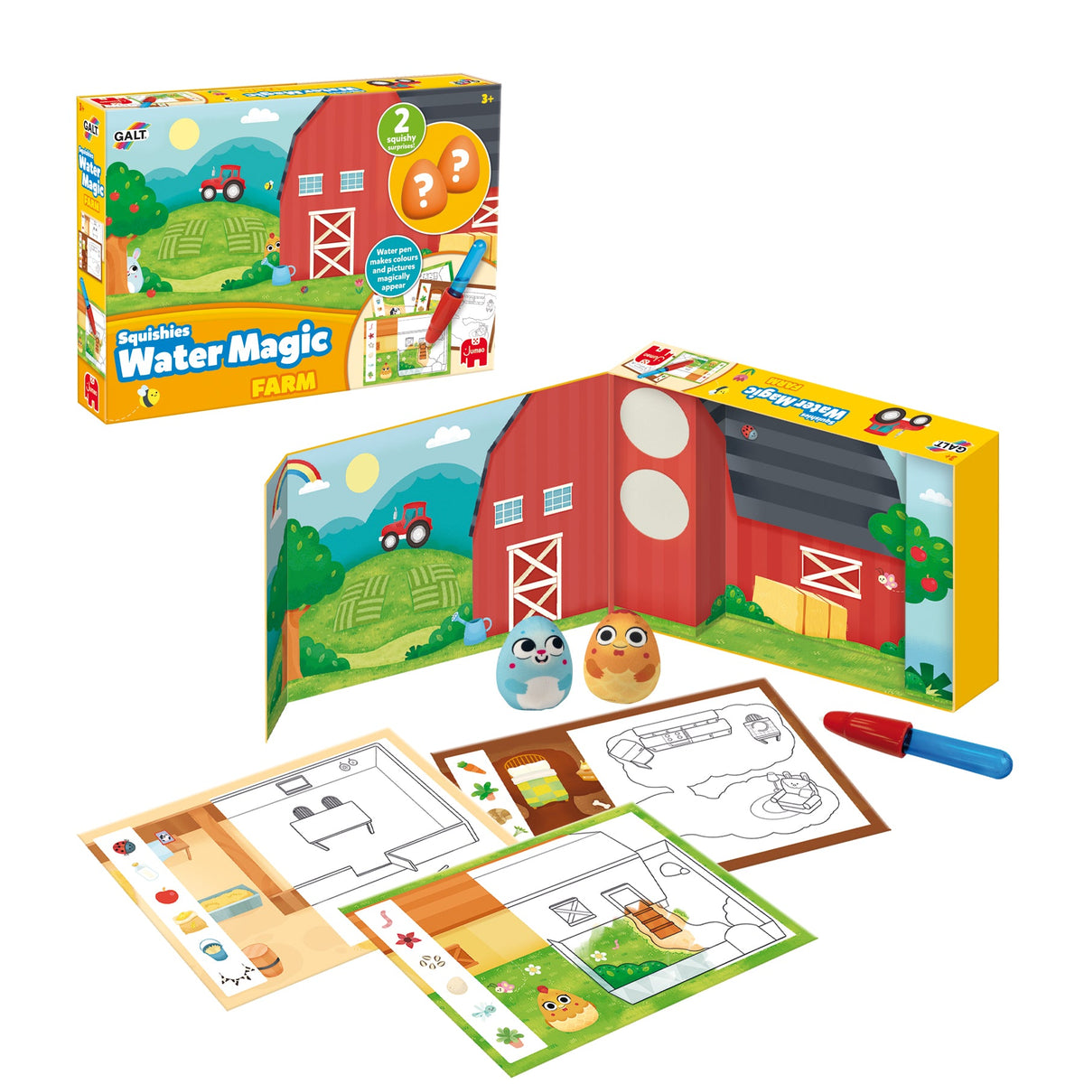 Conteúdo da caixa do Galt Water Magic Squishies Quinta, com todas as peças incluídas à vista