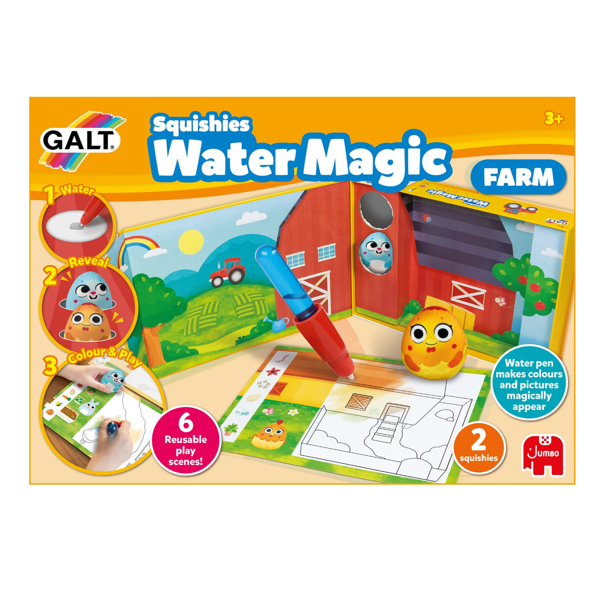 Frente da embalagem do Galt Water Magic Squishies Quinta, com a ilustração e a idade recomendada