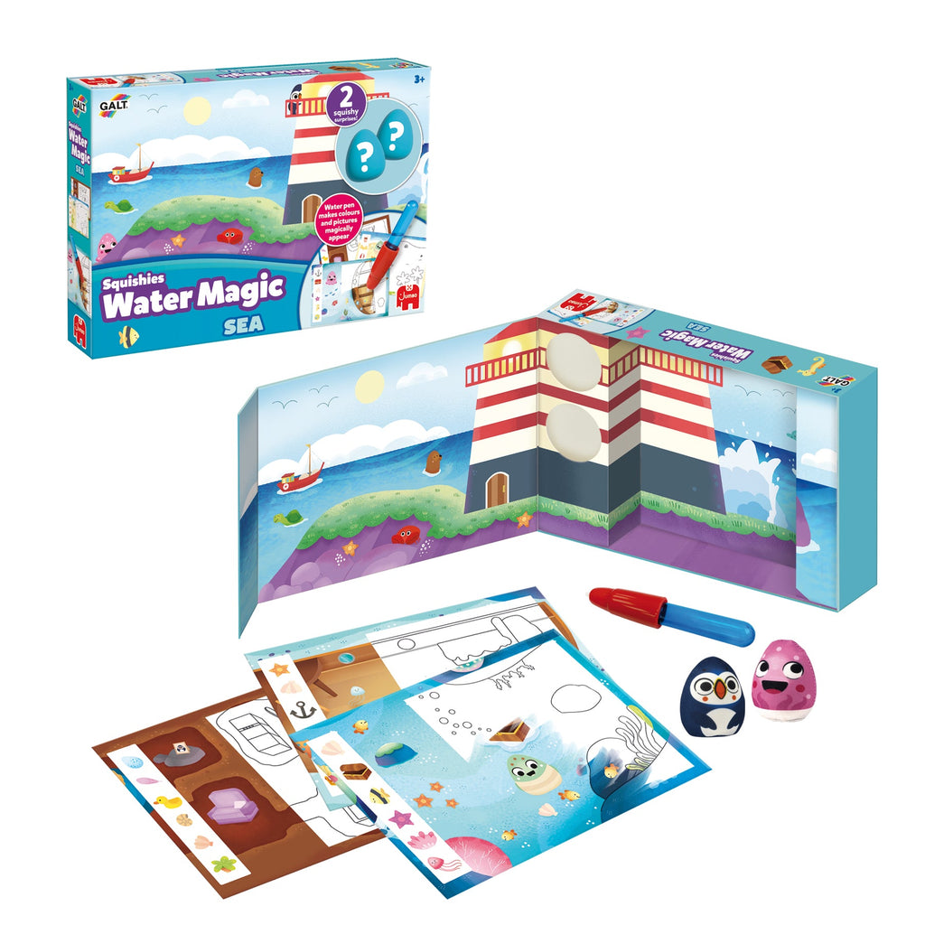 Conteúdo da caixa do Galt Water Magic Squishies Mar, com todas as peças incluídas à vista