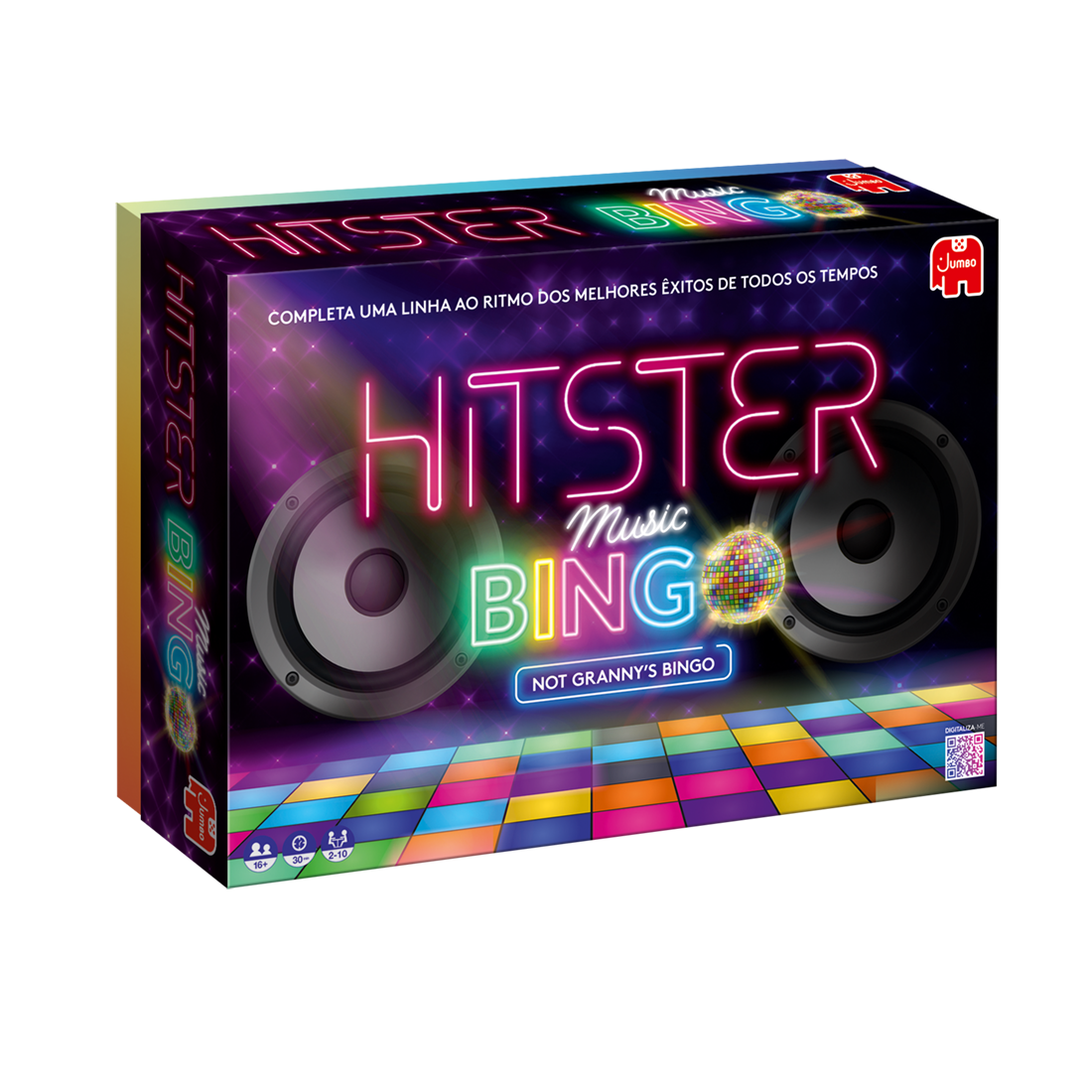 Caixa do Hitster Bingo Musical Edição Portuguesa em perspetiva, na embalagem original da marca