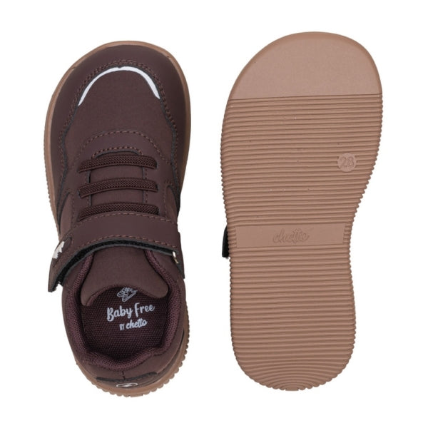 Sapatilha barefoot Chetto repelente à água em castanho, vista de cima e sola de borracha flexível