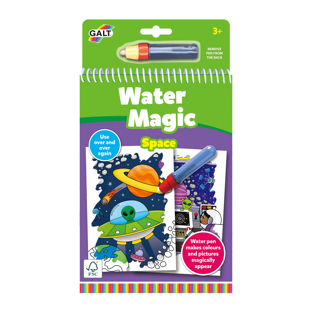 Frente da embalagem do livro Galt Water Magic Espaço para pintar com água, com a caneta incluída