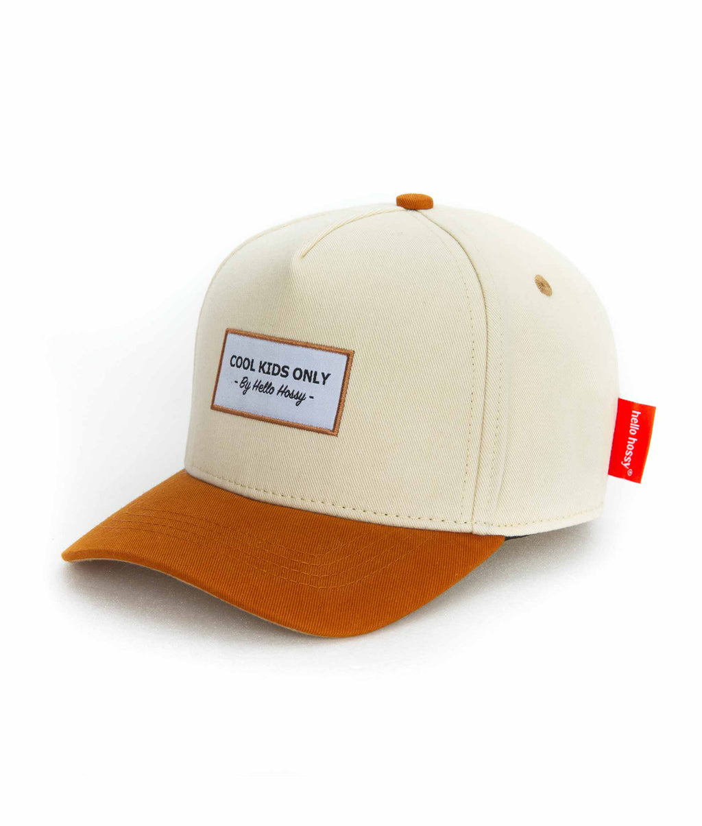 Boné trucker Hello Hossy Mini Beige com rede atrás, aba curva e fecho ajustável, imagem 1