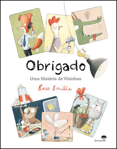 Capa do livro "Obrigado - Uma História de Vizinhos" de Rocio Bonilla, mostrando ilustrações coloridas de animais antropomórficos.