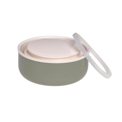 Vista lateral da tampa do termos Lassig 350ml olive, com o anel de vedação de silicone.