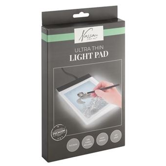 Embalagem da Mesa de Luz Nassau Ultra Thin Light Pad com LED, mostrando o produto em uso.