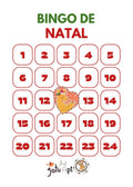 Grelha do Bingo de Natal da Gotu com 24 números para atividades de advento e ilustração de um porco-espinho festivo.