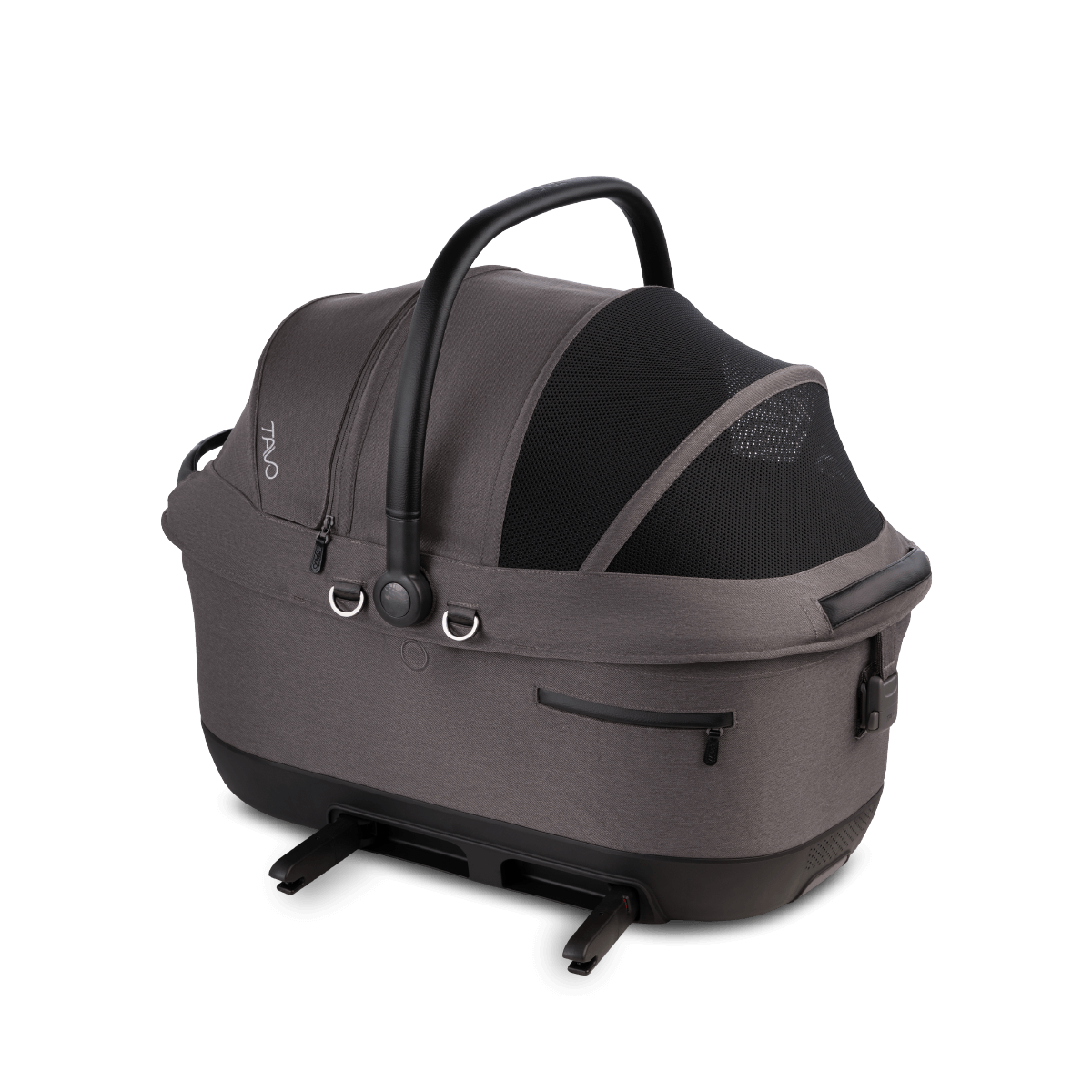 Transportador TAVO MAEVE WIND ISO6X Ashen em ângulo, fechado, com os encaixes ISOFIX estendidos