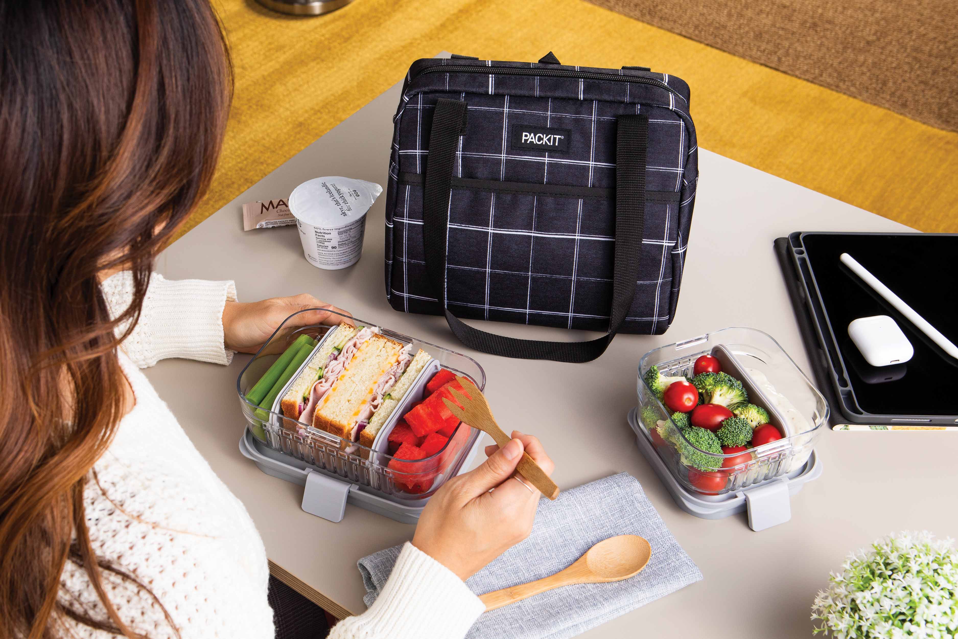 Bolsa de almuerzo térmica Packit - Hampton Lunch Bag Black Grid