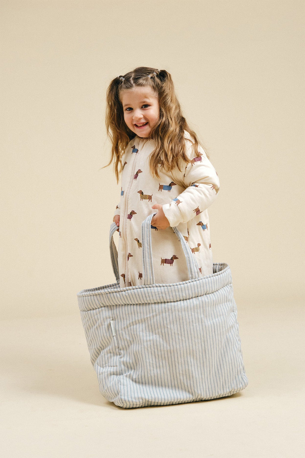 Shopper bag MolisandCo Blue Stripes em algodão macio e resistente, com asas largas, saco espaçoso para o dia a dia