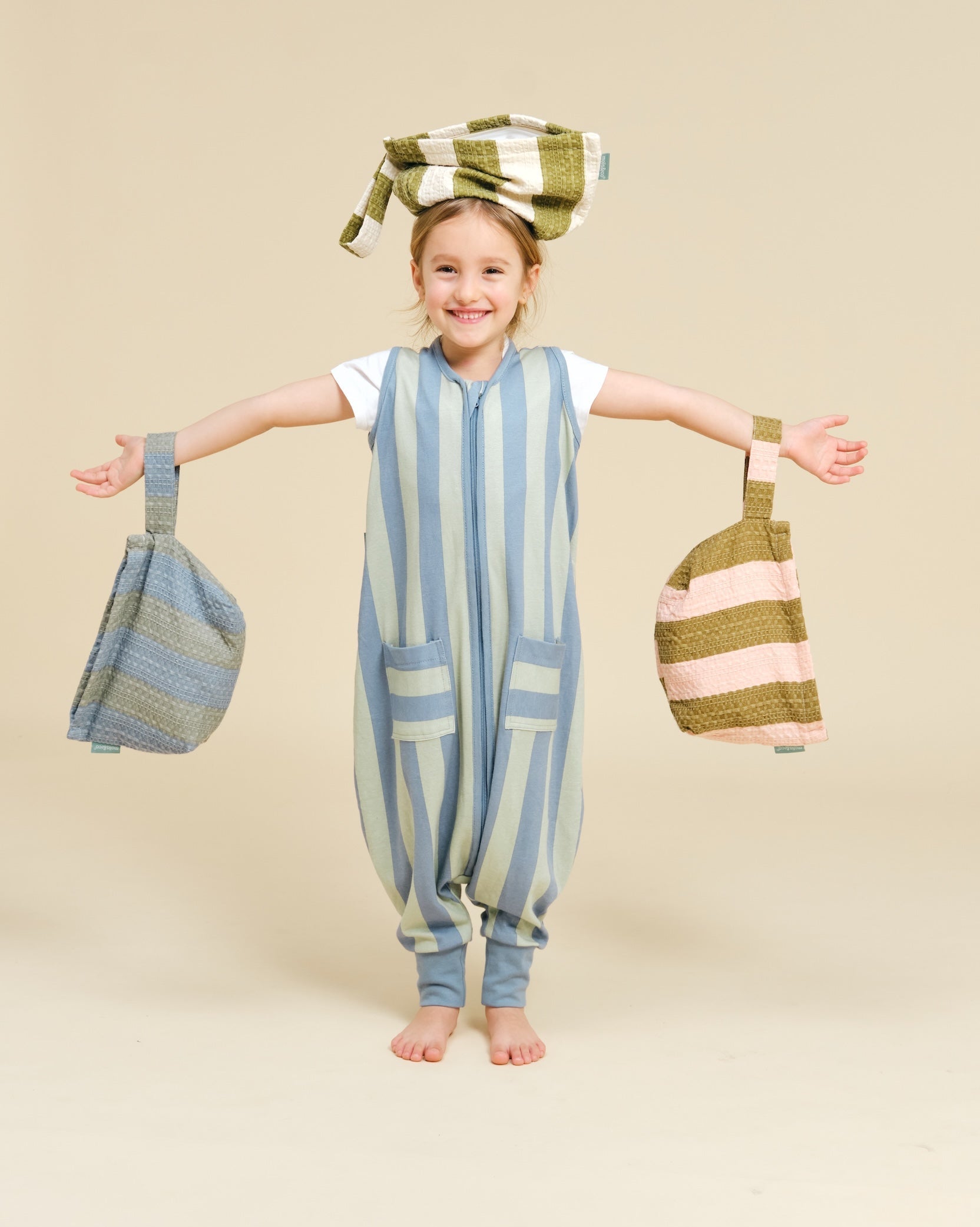 MolisandCo Necessaire Khaki & Rose Stripes