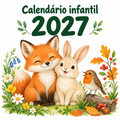 Capa do Calendário Infantil 2027 da Gotu, com uma raposa e um coelho a ler um livro