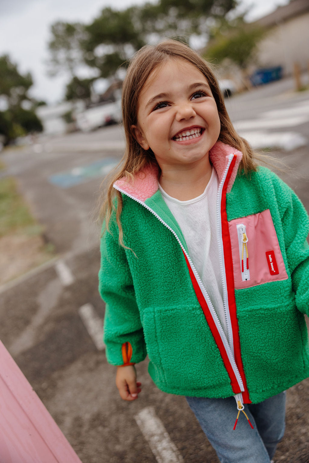 Veste polar Hello Hossy Green Candy com forro polar, fecho de correr e bolso no peito, foto 1