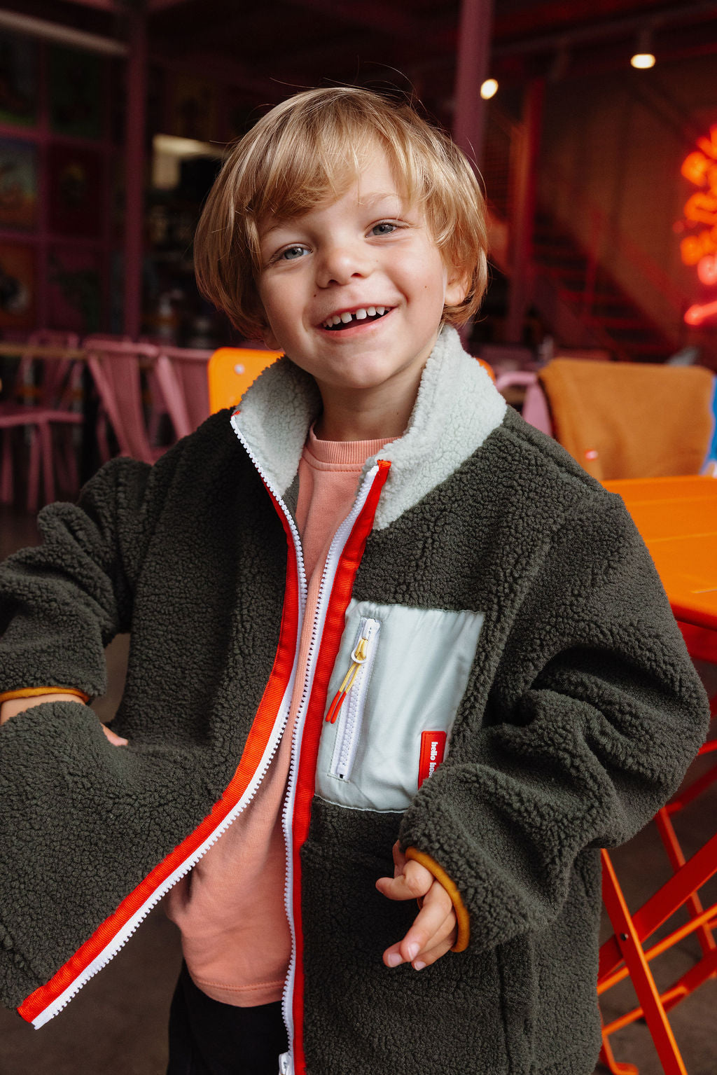 Veste polar Hello Hossy Fluffy Forest com forro polar, fecho de correr e bolso no peito, foto 6