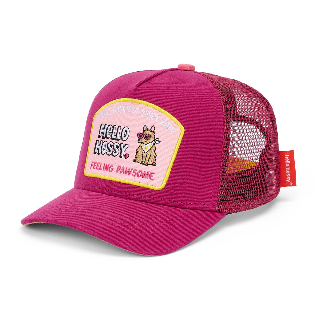 Boné trucker Pawsome da Hello Hossy com rede atrás, aba curva e fecho ajustável atrás