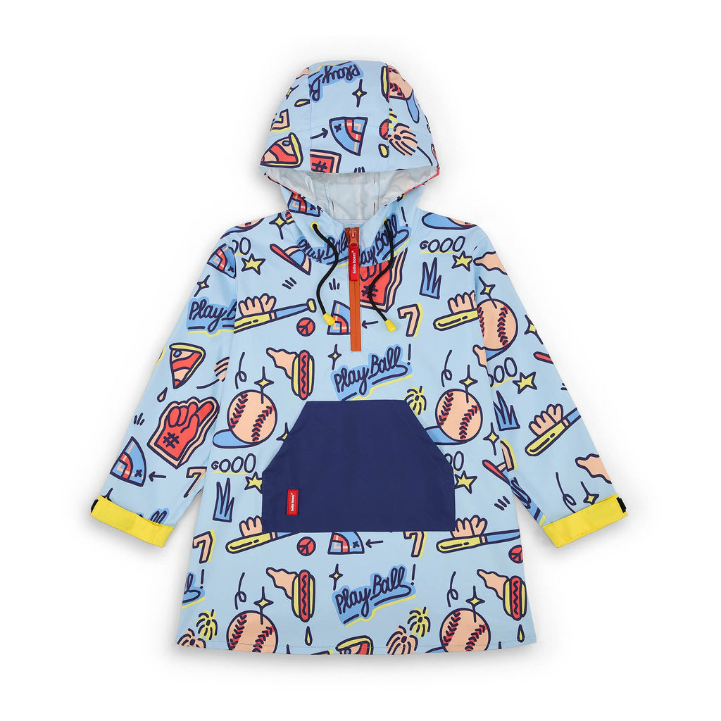 Poncho impermeável Hello Hossy Baseball Game para criança, com capuz e bolso canguru frontal (vista 2)