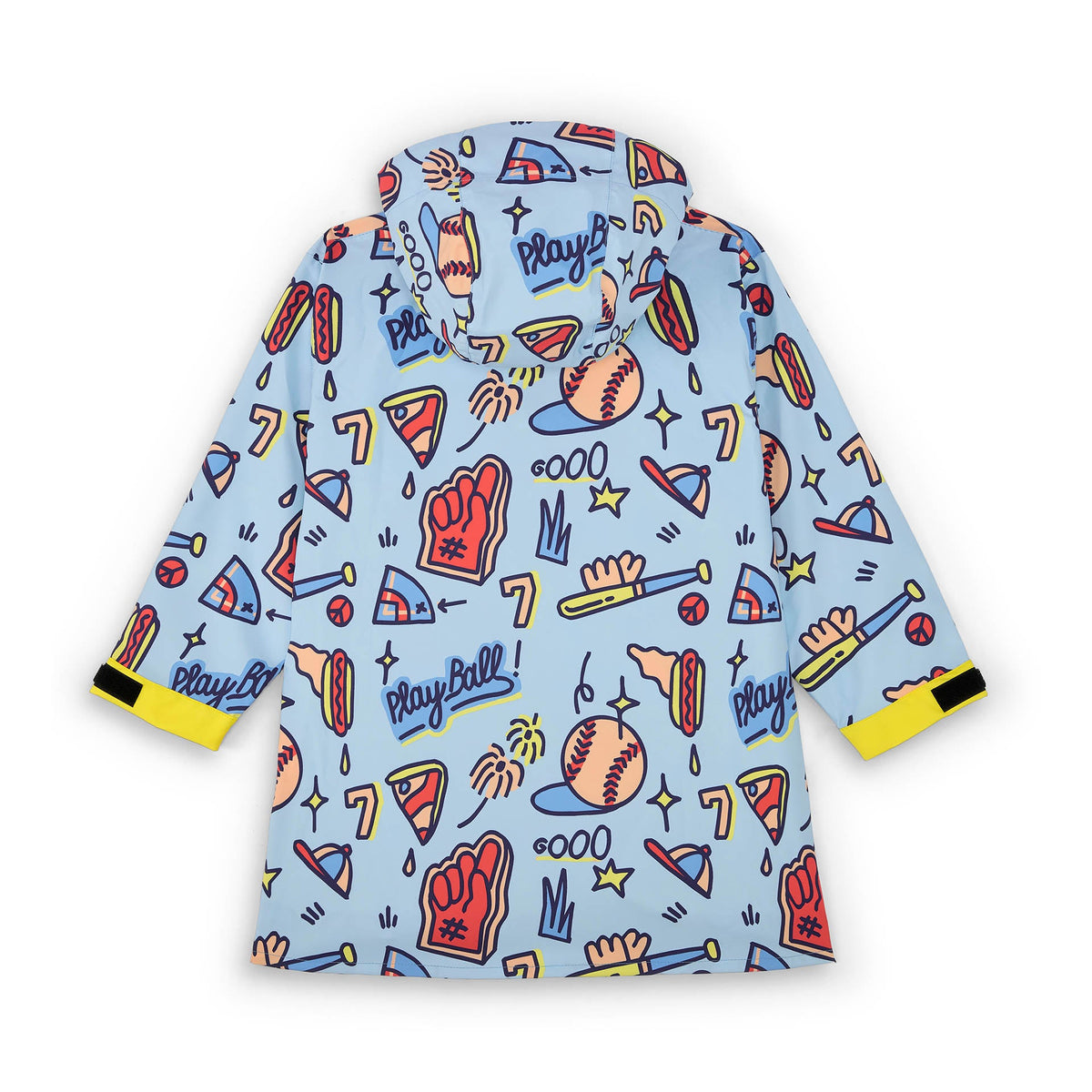 Poncho impermeável Hello Hossy Baseball Game para criança, com capuz e bolso canguru frontal (vista 3)