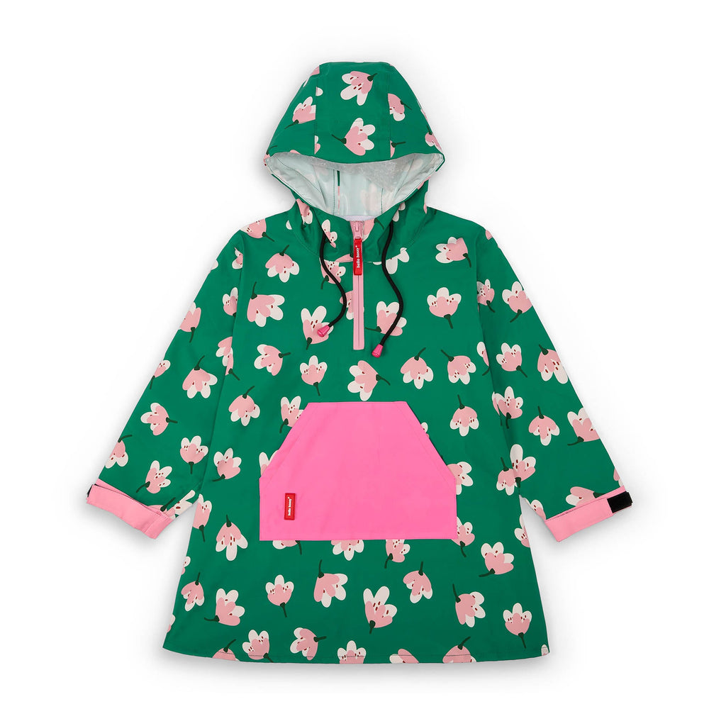 Poncho impermeável Hello Hossy Garden Joy para criança, com capuz e bolso canguru frontal (vista 2)