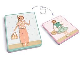 Comparação das duas caixas magnéticas do jogo Djeco, mostrando duas figuras vestidas, indicando a dualidade ou diferentes cenários.