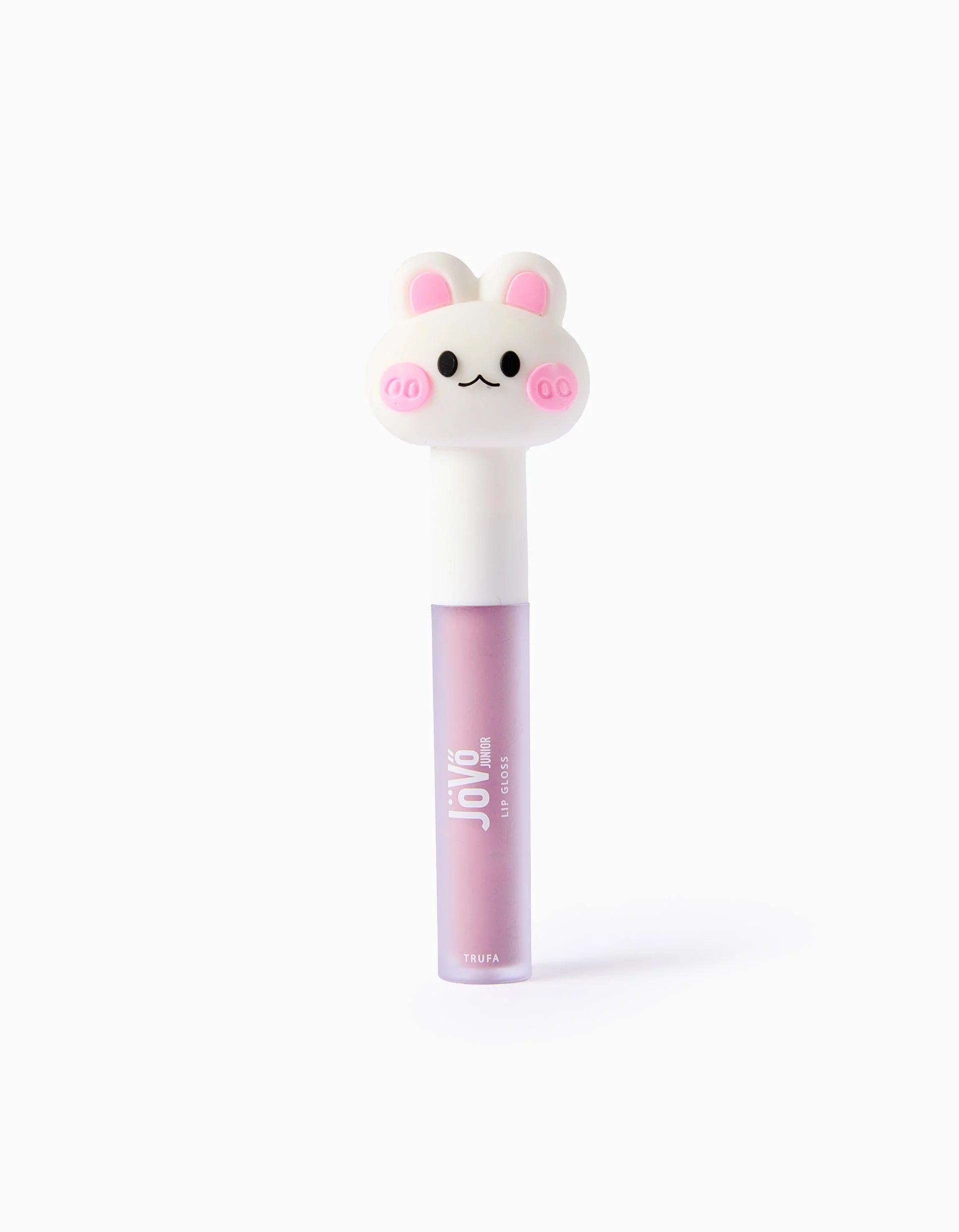 Lip gloss Inuwet Animais "Trufa" com embalagem em forma de coelho branco fechado, mostrando o brilho labial rosa pálido e o nome da personagem.