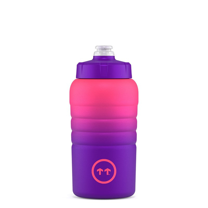 Garrafa térmica Cool Bottles Sport Los Angeles com gradiente rosa e roxo, vista frontal, com tampão roxo e logótipo na base.