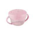 Kikkaboo Porta snacks Snack-Me-Up Pink, vista frontal com tampa flexível e pegas ergonómicas.