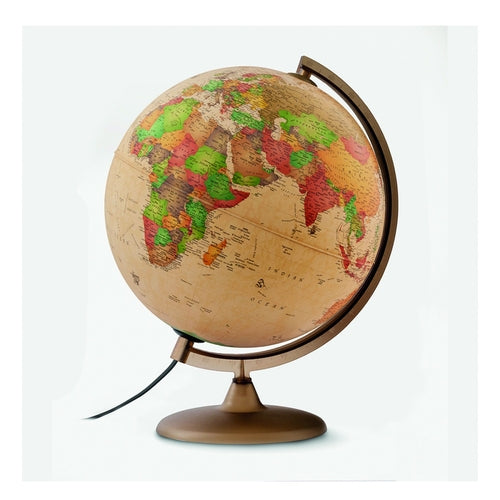 Globo terrestre Tecnodidattica Giacomino Discovery 25cm com mapa político colorido e luz desligada, mostrando a África e Europa.