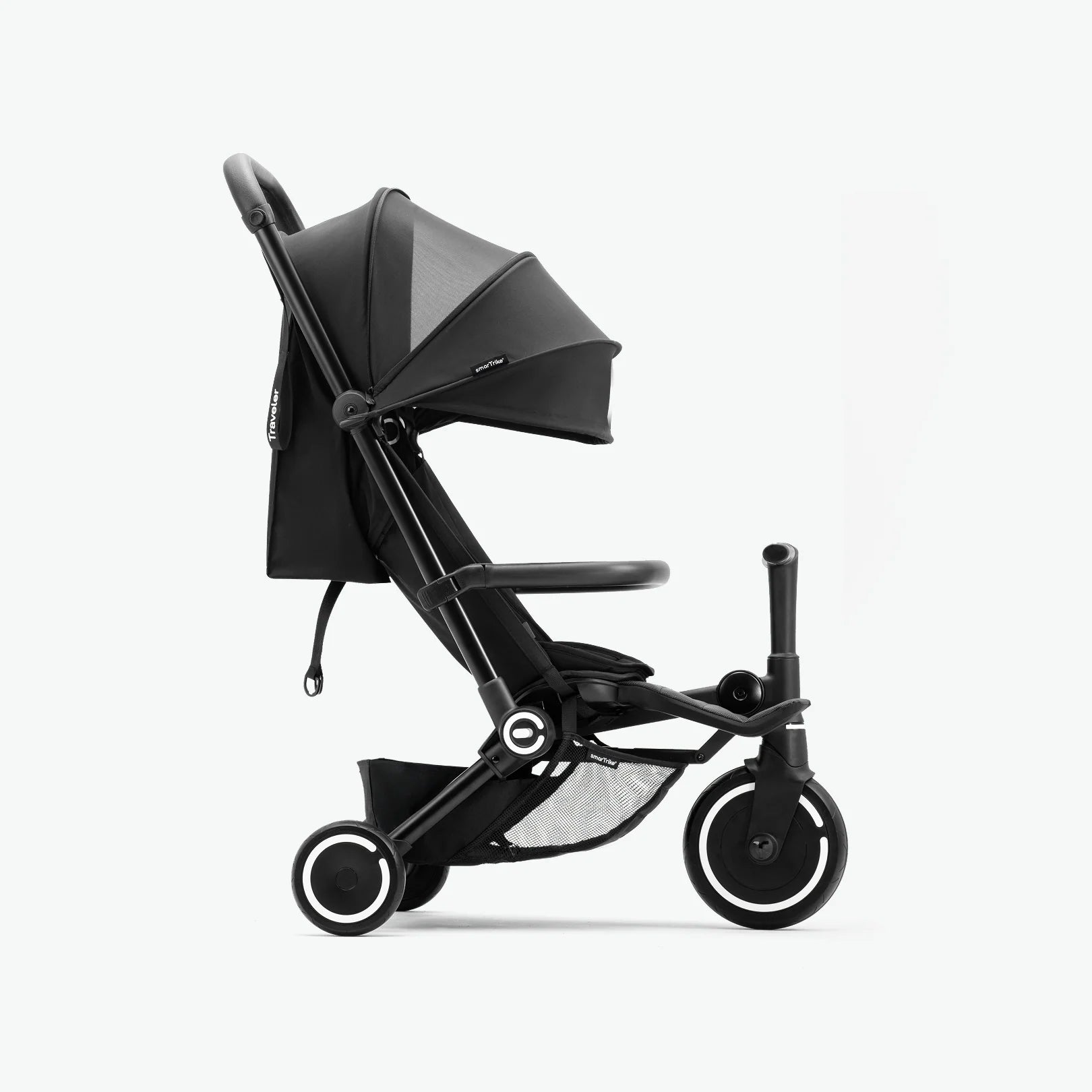 Smartrike Traveler 2-em-1, com assento ergonómico e guiador parental ajustável, pronto para a transição para triciclo.