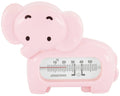 Termómetro Kikkaboo para água em forma de elefante rosa, com escala de temperatura e a marca Kikkaboo em destaque.