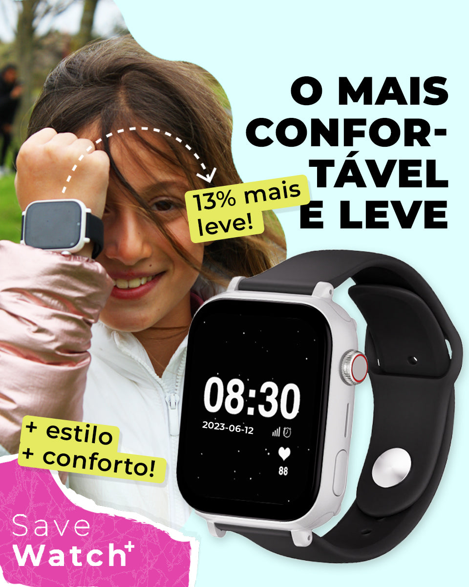 SaveWatch Plus Relógio com GPS e chamada pulseira silicone +8 anos