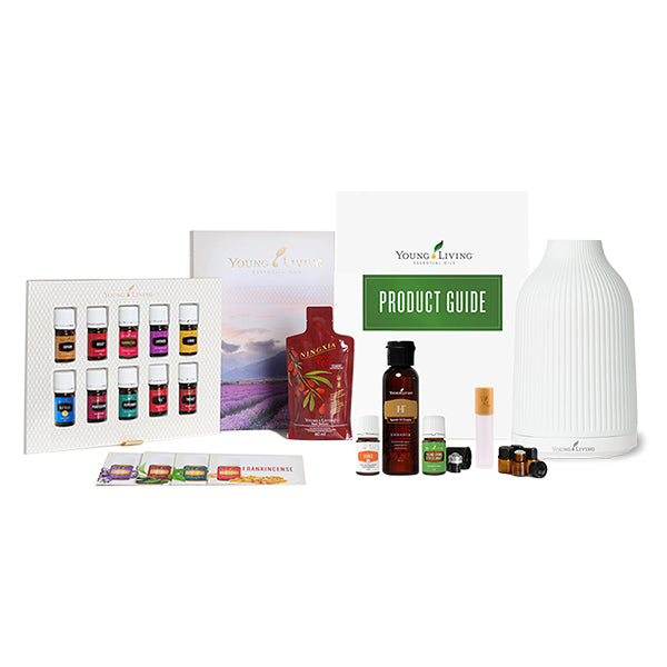 Kit Inicial Young Living com Difusor Adobe Mist e 12 óleos essenciais