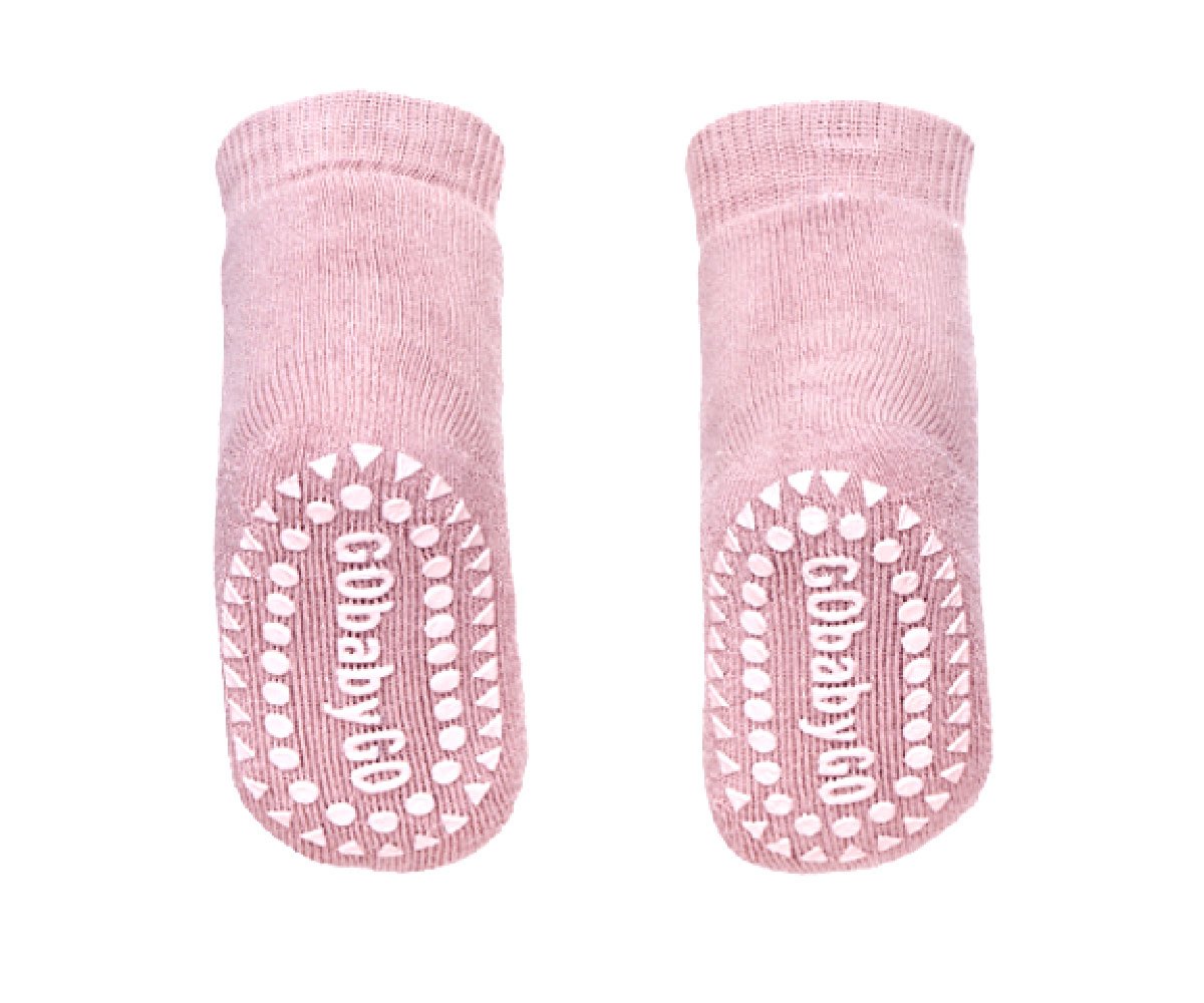 Pack de 3 pares de meias antiderrapantes GoBabyGo em algodão, cor rosa claro, para bebé