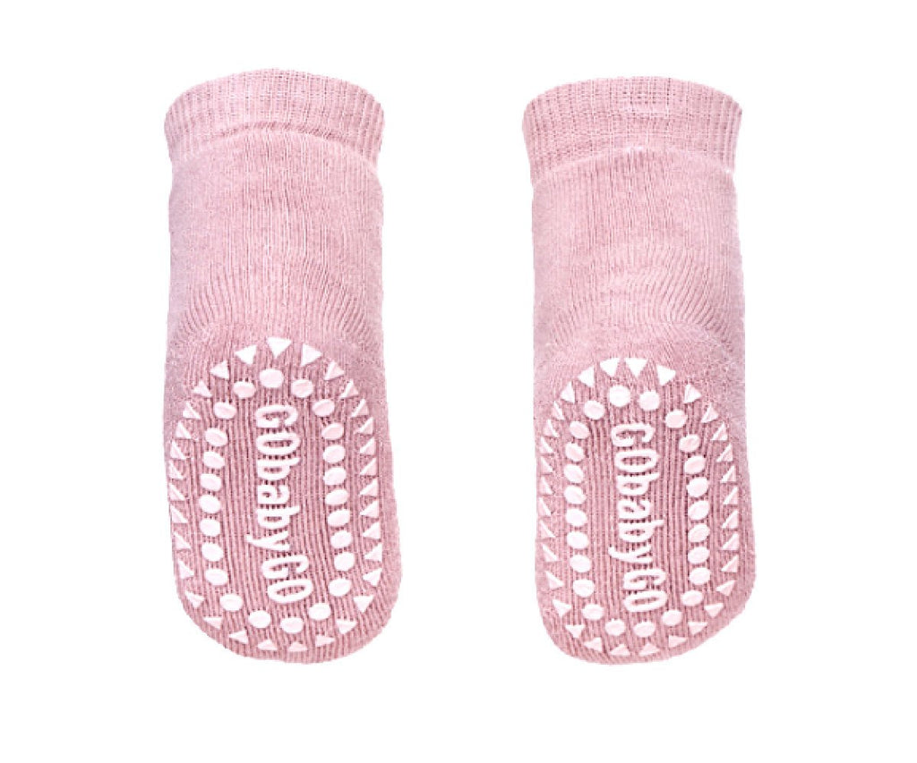 Pack de 3 pares de meias antiderrapantes GoBabyGo em algodão, cor rosa claro, para bebé
