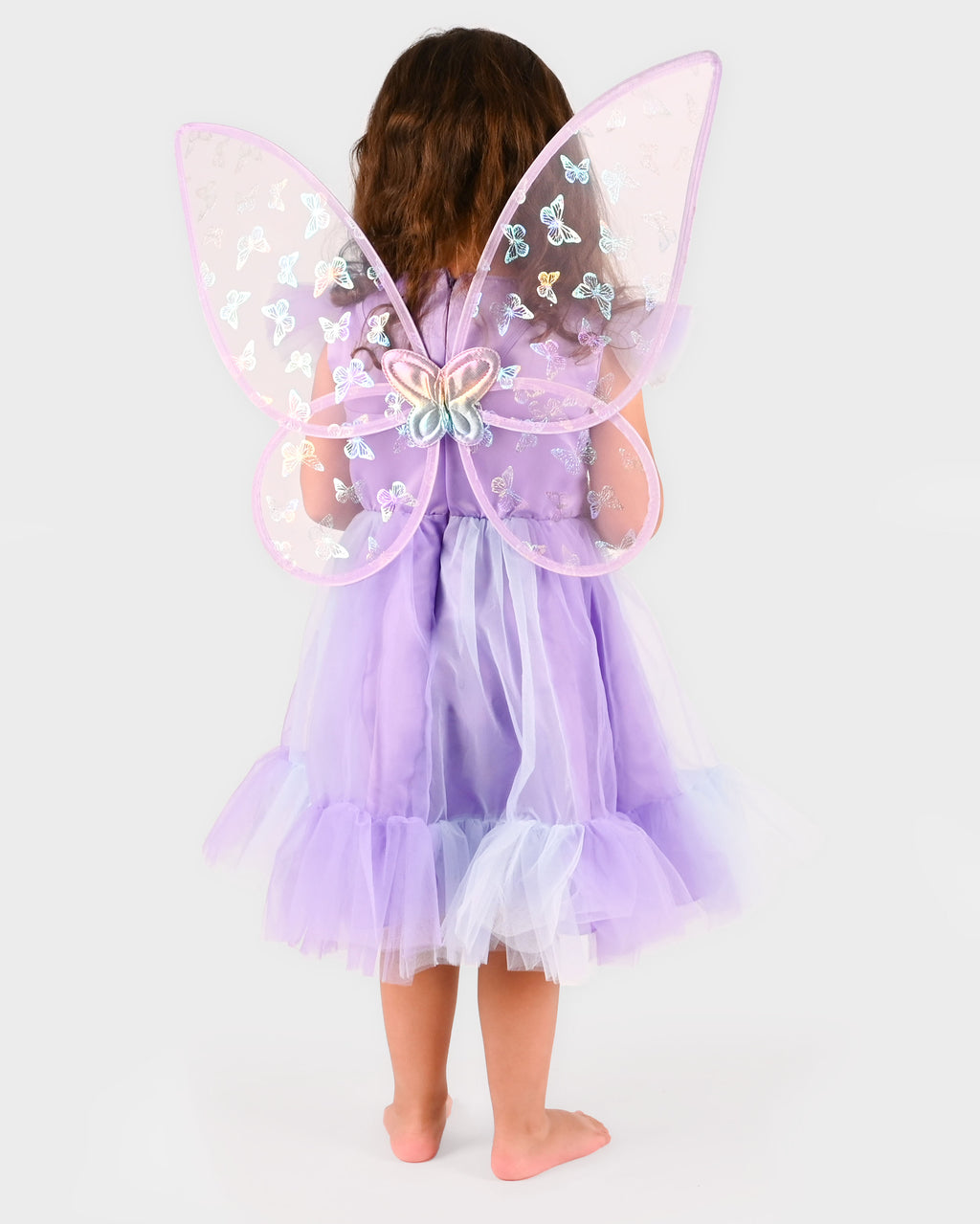 Conjunto de fada borboleta lilás da Den Goda Fen com vestido, asas e varinha, disfarce para menina