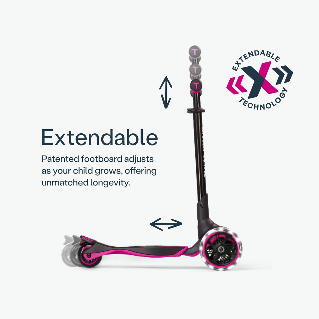 Base da trotinete Smartrike XTEND Scooter Rosa esticada para criança mais crescida