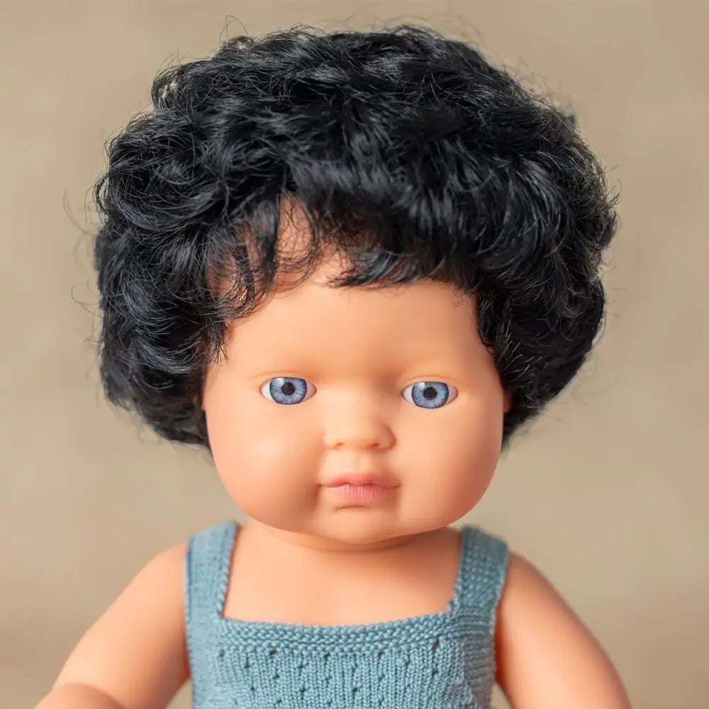 Miniland Boneco bebé Caucasiano com cabelo preto 38cm