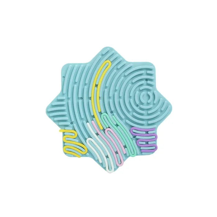 Miniland Flexihetti Estrela - Jogo sensorial azul em forma de estrela com esparguetes de silicone coloridos inseridos em sulcos e orifícios.