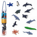 Conjunto Mojo 12 Animais Marinhos com figuras detalhadas de vida marinha e embalagem transparente.