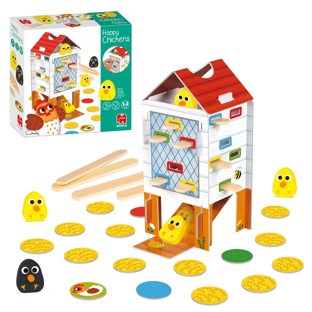 Goula Jogo Happy Chicken fora da caixa, com as peças montadas ou prontas a usar