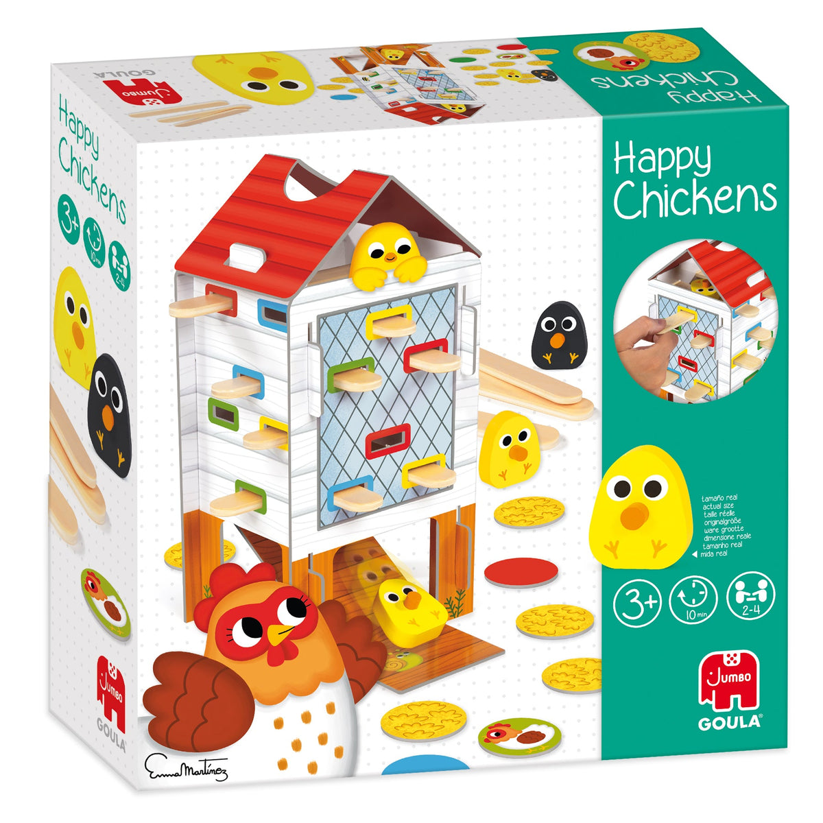 Caixa do Goula Jogo Happy Chicken em perspetiva, na embalagem original da marca