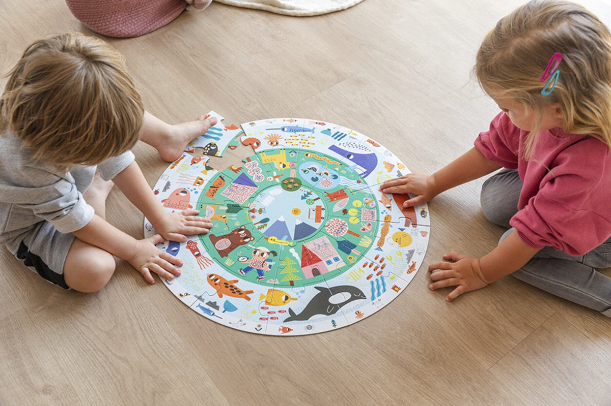 Fotografia de ambiente do Goula Puzzle XXL Descobrir os Animais a ser usado numa brincadeira