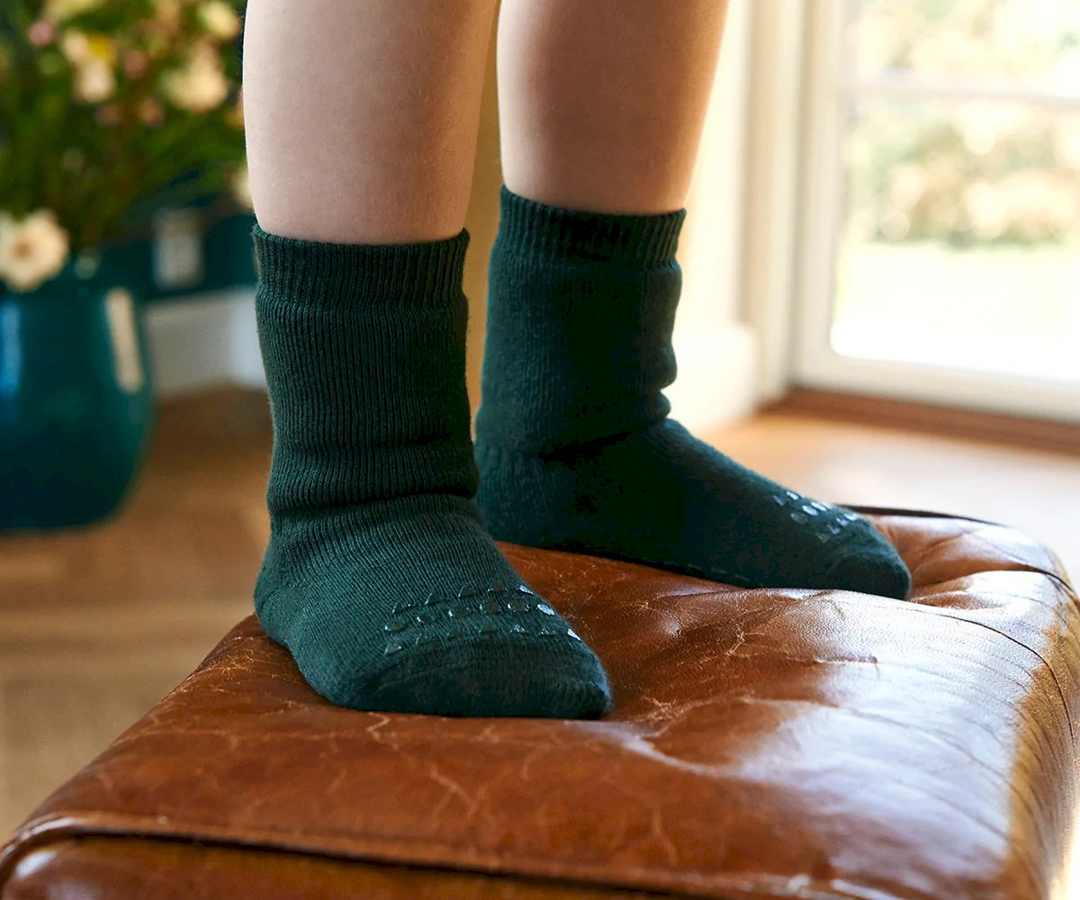 Pack de 3 pares de meias antiderrapantes GoBabyGo em algodão, cor verde floresta, para criança