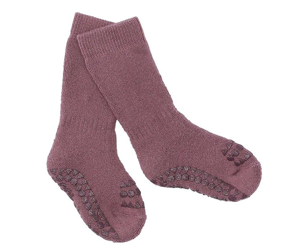 Pack de 4 pares de meias antiderrapantes GoBabyGo em algodão, cor ameixa, para criança