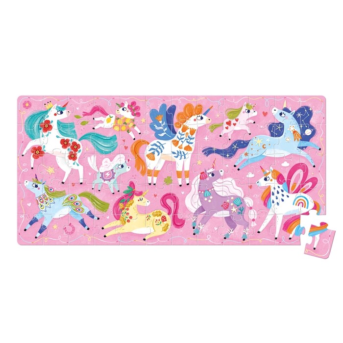 Banana Panda Puzzle I Love Unicorns totalmente montado, exibindo 10 unicórnios coloridos e mágicos.