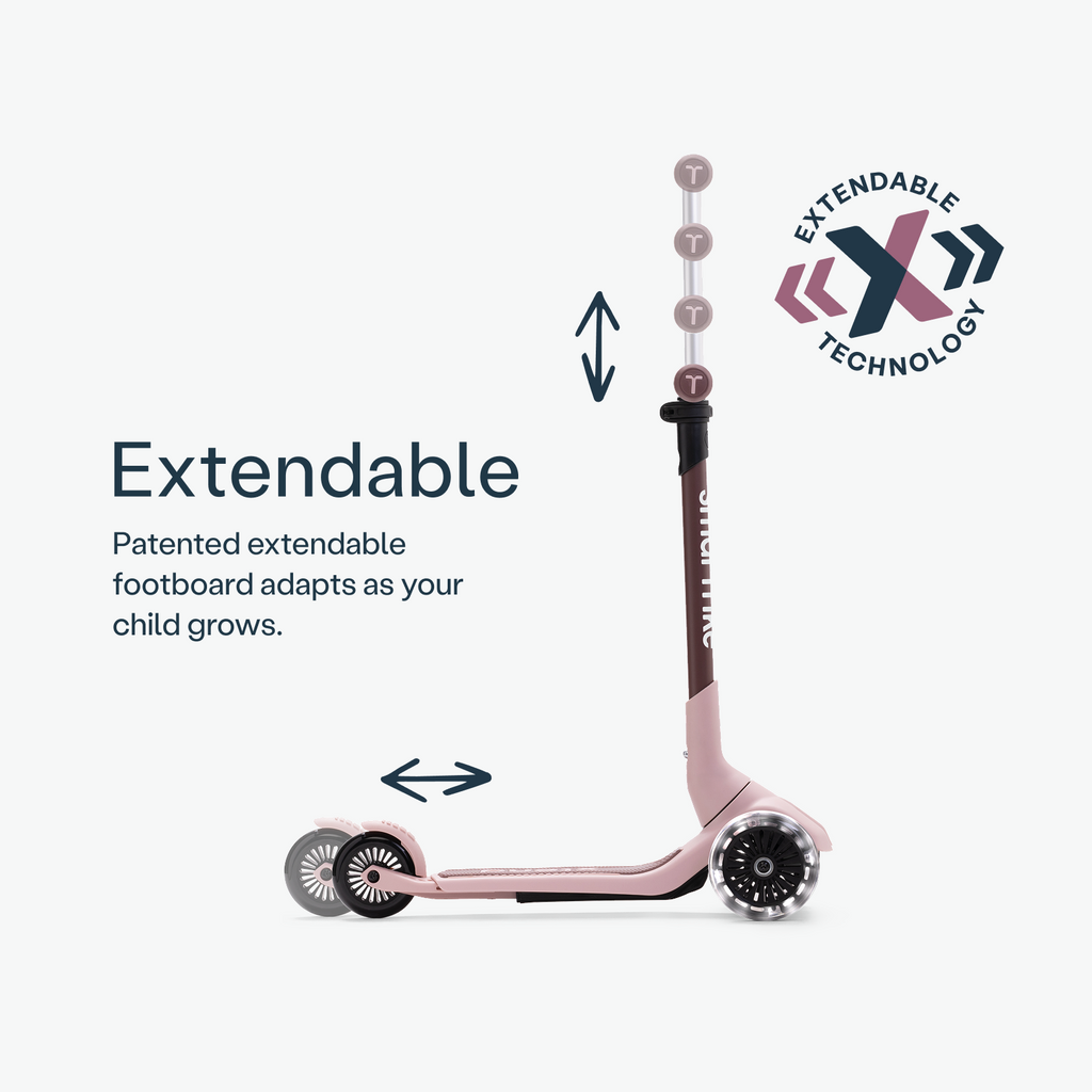 Base extensível da Smartrike XTEND Mini-Ride Rosa em modo trotinete