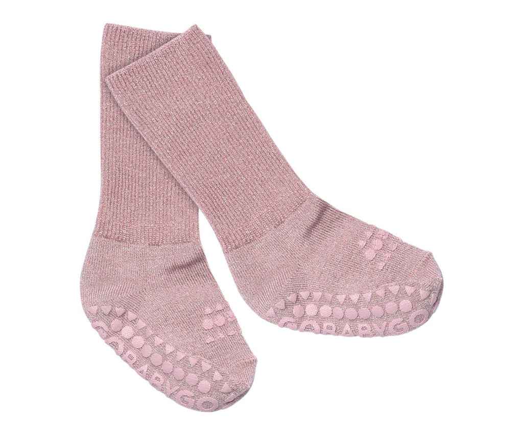Pack de 3 pares de meias antiderrapantes GoBabyGo em viscose de bambu, cor lavanda com brilho, para bebé