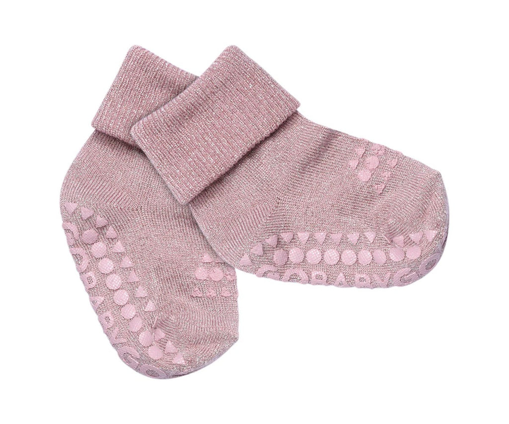 Pack de 3 pares de meias antiderrapantes GoBabyGo em viscose de bambu, cor lavanda com brilho, para bebé
