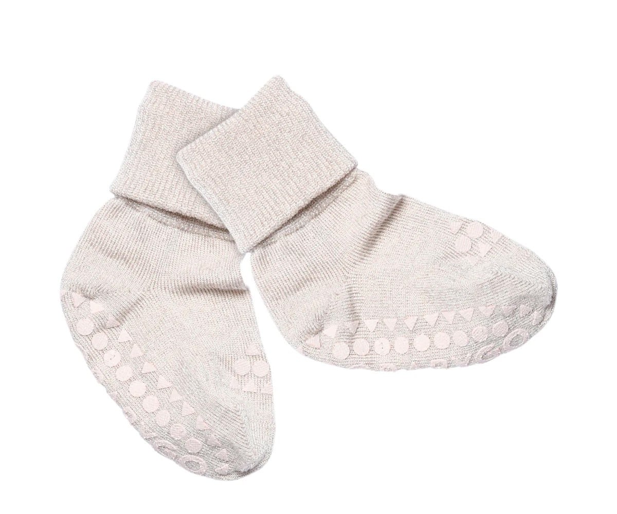 Pack de 3 pares de meias antiderrapantes GoBabyGo em viscose de bambu, cor marfim com brilho, para bebé