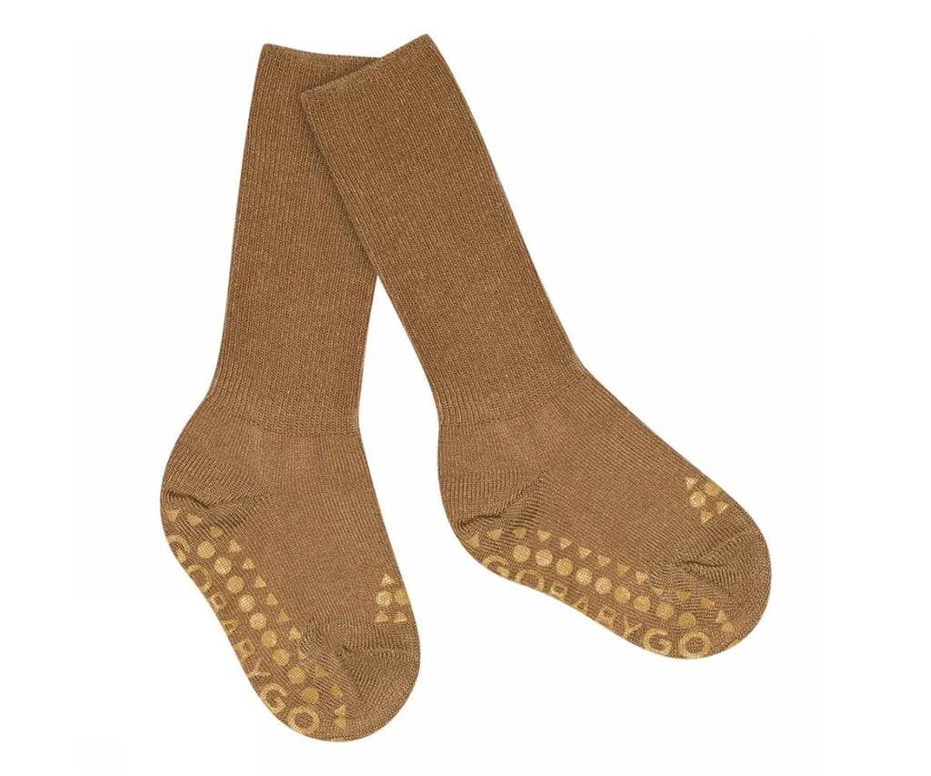 Pack de 3 pares de meias antiderrapantes GoBabyGo em viscose de bambu, cor maçã e canela, para bebé