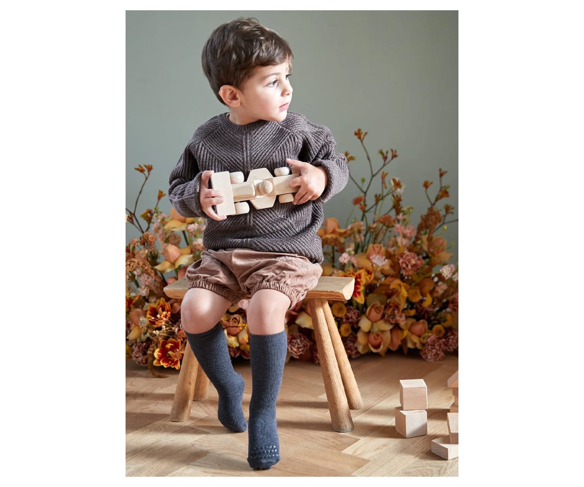 Pack de 3 pares de meias antiderrapantes GoBabyGo em viscose de bambu, cor cinzento mesclado, para bebé